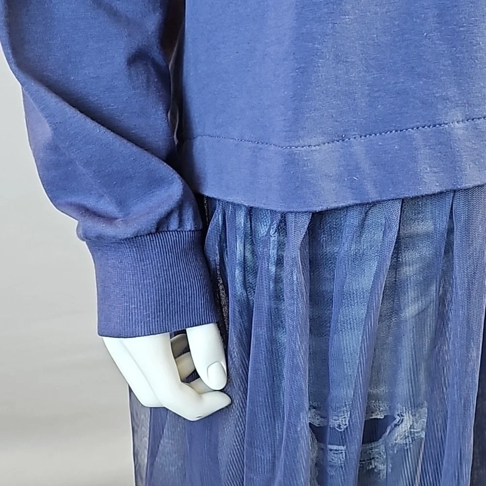 NWT Lane Bryant Periwinkle Crew Neck w Tulle Skirt & Mesh Shoulder Embellishment - Picture 6 of 16